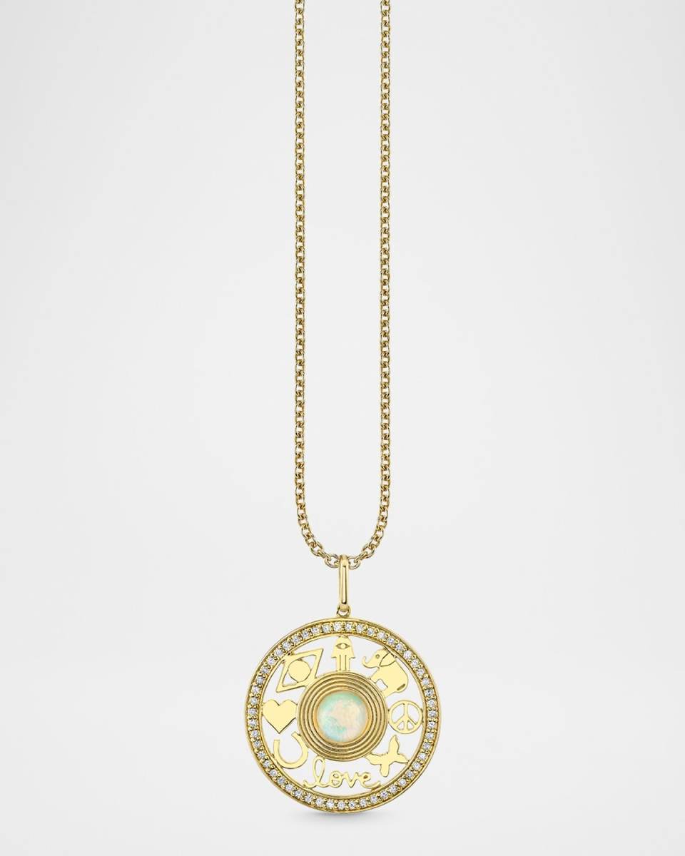 Open Icon Stone Pendant on Medium Bolita Chain Necklace